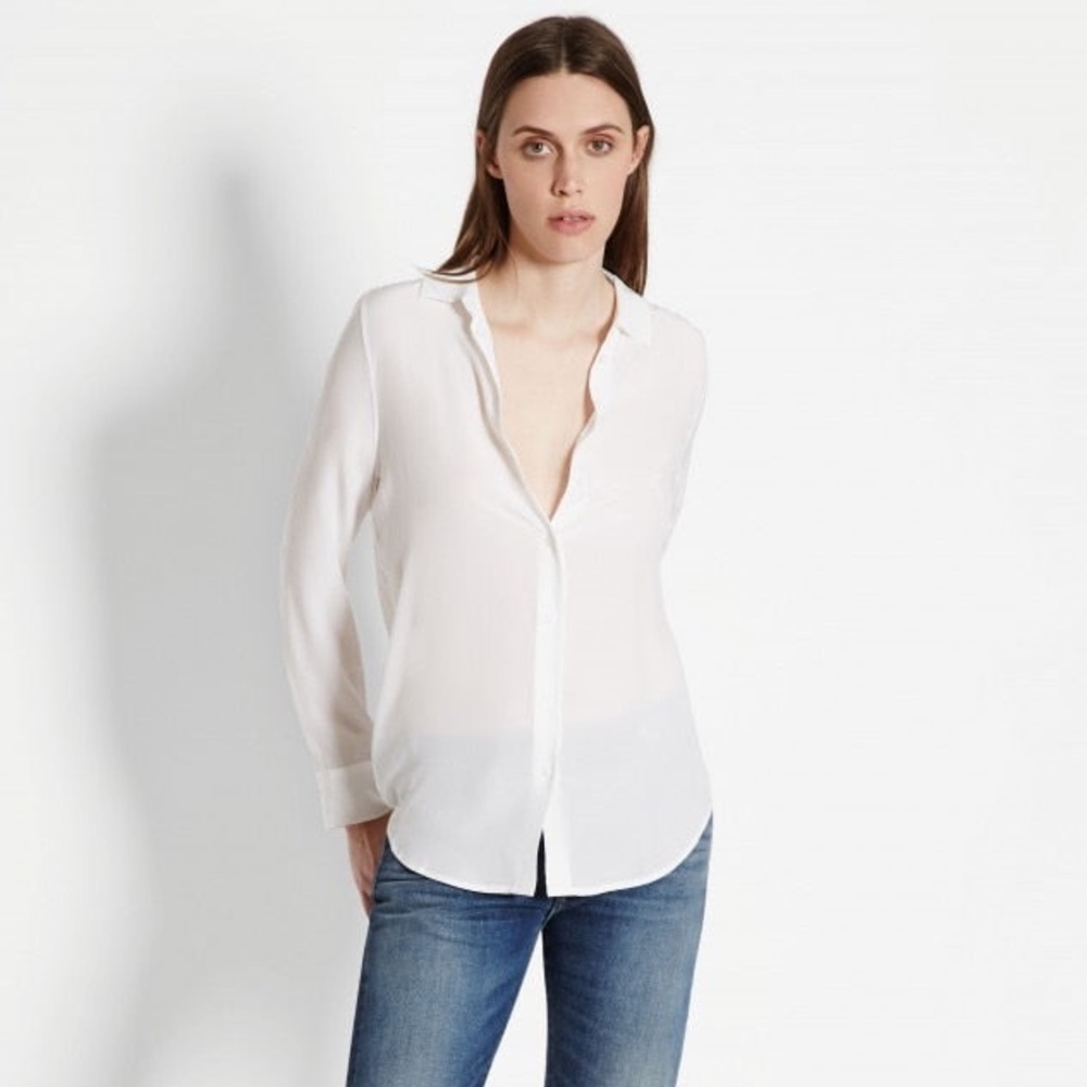 Equipment Femme Bright White Essential 100% Silk Button Up Shirt - Small
